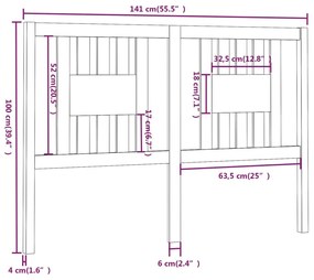 vidaXL Κεφαλάρι Κρεβατιού 141 x 4 x 100 εκ. από Μασίφ Ξύλο Πεύκου