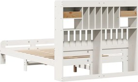 vidaXL Κρεβάτι Βιβλιοθήκη Χωρίς Στρώμα Λευκό 135x190 εκ Μασίφ Πεύκο