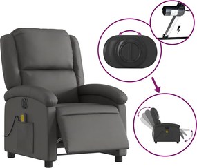vidaXL Πολυθρόνα Μασάζ Ανακλινόμενη Ηλεκτρική Γκρι Γνήσιο ΔέρμαΓκρι