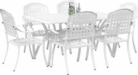 vidaXL Σέτ φαγητού για κήπο 7 pcs Λευκό Αλουμίνιο