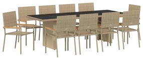 vidaXL Σέτ φαγητού για κήπο 11 pcs Μπεζ Πολυ ράταν