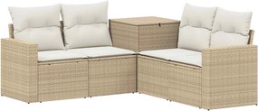 vidaXL Σετ Καναπέ 5 τμχ. Μπεζ και Κρέμ 182,5 x 182,5 x 85 cm