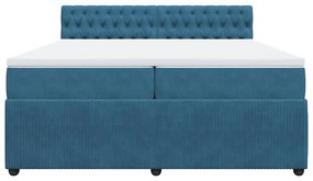 vidaXL Κρεβάτι Boxspring με Στρώμα Μπλε 200x200 εκ. Βελούδινο