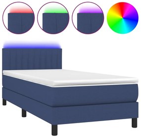 vidaXL Κρεβάτι Boxspring με Στρώμα &amp; LED Μπλε 90x200 εκ. Υφασμάτινο