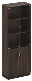 WOODWELL ΒΙΒΛΙΟΘΗΚΗ Γραφείου με Πόρτες Γυάλινες, Ντουλάπι Δίφυλλο Απόχρωση Σκούρο Καρυδί 80x40x211cm ΕΟ705,1