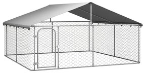 Κλουβί Σκύλου Εξωτερικού Χώρου 300 x 300 x 150 εκ. με Στέγαστρο - Ασήμι
