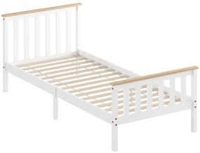 Σκελετός κρεβατιού HOMCOM, ξύλινος σκελετός κρεβατιού, αποθηκευτικός χώρος από κάτω, φυσικό ξύλο, Λευκό