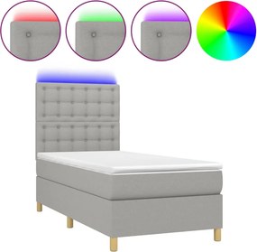 vidaXL Κρεβάτι Boxspring με Στρώμα &amp; LED Αν.Γκρι 80x200 εκ. Υφασμάτινο