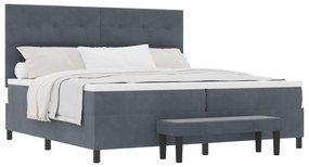 vidaXL Κρεβάτι με Κουτί Ελατηρίων με Στρώμα & Παγκάκι Σκούρο Γκρίζο 200x200 εκ Βελούδο