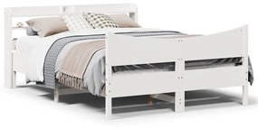 vidaXL Πλαίσιο Κρεβατιού με Κεφαλάρι Λευκό 135x190 εκ. Μασίφ Πεύκου