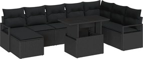 vidaXL Σετ Καναπέ Κήπου με αποθήκευση 9 pcs Μαύρο Πολυ ράταν
