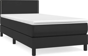 vidaXL Κρεβάτι Boxspring με Στρώμα Μαύρο 90x190εκ. από Συνθετικό Δέρμα