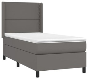 vidaXL Κρεβάτι Boxspring με Στρώμα &amp; LED Γκρι 100x200 εκ. Συνθ. Δέρμα
