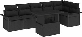 vidaXL Σετ Καναπέ Κήπου με μαξιλάρι 7 pcs Μαύρο Πολυ ράταν