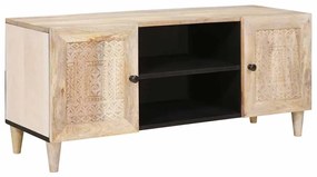 vidaXL Ντουλάπι TV με ράφι Λευκό 105 x 33 x 46 εκ Μασίφ ξύλο μάνγκο