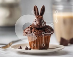 Intra Συλλεκτικό Ξύλινο Παζλ Plywood  4mm - Νόστιμο Cupcake Chocolate Bunny με τσιπς σοκολάτας και γάλα Σε Ξύλινο Κουτί - Διαστάσεις: 10x10 cm – 25 κομμάτια