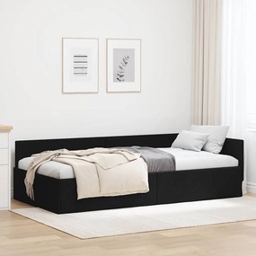 vidaXL Κρεβάτι Γωνίας Μαύρο 90 x 200 cm Ύφασμα και Έργο ξύλου