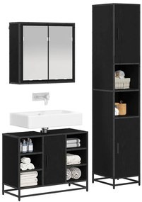 vidaXL Σετ Επίπλων Μπάνιου με ράφι 3 pcs Μαύρη Οξυά Επεξεργασμένο ξύλο