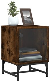 vidaXL Κομοδίνο Καπνιστή Δρυς 35 x 37 x 50 εκ. με Γυάλινη Πόρτα