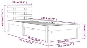 Πλαίσιο Κρεβατιού Λευκό 90 x 190 εκ. Μασίφ Ξύλο Single - Λευκό