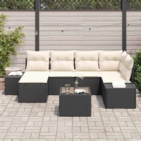 vidaXL Σετ Καναπέ Κήπου με μαξιλάρι 7 pcs Μαύρο και Κρεμ Πολυ ράταν