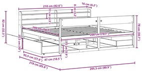 Σκελετός Κρεβατιού Χωρίς Στρώμα 200x200 εκ Μασίφ Ξύλο Πεύκου - Καφέ