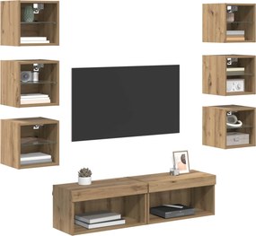 vidaXL Ντουλάπι TV 8 pcs Artisan Oak Γυαλί
