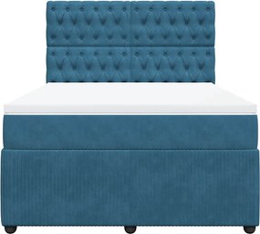 vidaXL Κρεβάτι Boxspring με Στρώμα Μπλε 140x200 εκ. Βελούδινο