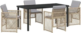vidaXL Σέτ φαγητού για κήπο 5 pcs Μπεζ συνθετικό ρατάν