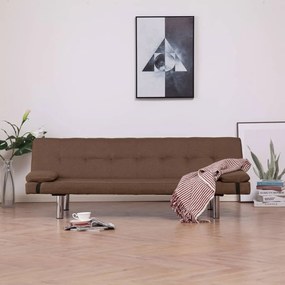 vidaXL Καναπές - Κρεβάτι με Δύο Μαξιλάρια Καφέ από Πολυεστέρα