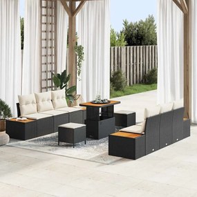 vidaXL Σετ Καναπέ Κήπου με μαξιλάρι 9 pcs Μαύρο Πολυ ράταν