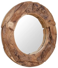 Καθρέφτης Διακοσμητικός Στρογγυλός 80 εκ. από Ξύλο Teak - Καφέ
