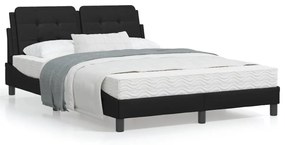 Κρεβάτι με Στρώμα Μαύρο 140x200 εκ. από Συνθετικό Δέρμα - Μαύρο