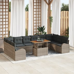 vidaXL Σετ Καναπέ Κήπου 11 Κομματιών με Μαξιλάρια Γκρι Πολυ Ρατάν