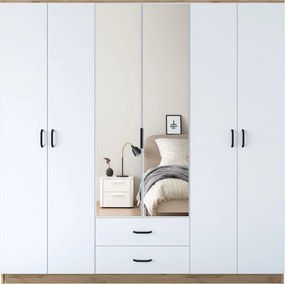 Εξαφυλλη Ντουλαπα Καρυδια/Λευκο BA130 51.5x210x210