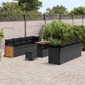 vidaXL Σετ Καναπέ Κήπου με μαξιλάρι 11 pcs Μαύρο 90 x 55 x 71 cm