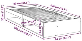 Καναπές Κρεβάτι Χωρίς Στρώμα Λευκό 80x200 εκ. Μασίφ Ξύλο Πεύκου - Λευκό