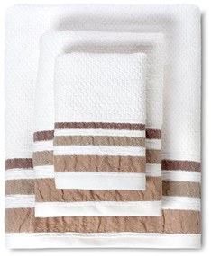 Πετσέτες Plade (Σετ 3Τμχ) 02.531.10 White-Beige Cryspo Trio Towels Set 70x140cm 100% Βαμβάκι