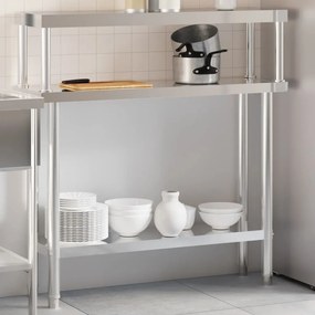 vidaXL Πάγκος Εργασίας Κουζίνας με Ράφι 110x30x120 εκ. Ανοξείδ. Ατσάλι
