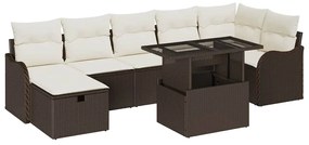 vidaXL Σετ καναπέ κήπου 8 τεμαχίων της  με καφέ πολυ-ράταν μαξιλάρια.