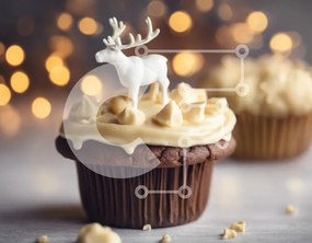 Intra Συλλεκτικό Ξύλινο Παζλ Plywood  4mm - Cupcake με βρώσιμο ειδώλιο ταράνδου Σε Ξύλινο Κουτί - Διαστάσεις: 10x10 cm – 25 κομμάτια