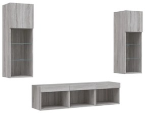 vidaXL Έπιπλα Τοίχου Τηλεόρασης 5 τεμ. LED Γκρι Sonoma από Επεξ. Ξύλο