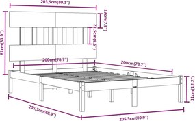 vidaXL Πλαίσιο Κρεβατιού Λευκό 200 x 200 εκ. από Μασίφ Ξύλο