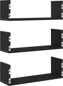 vidaXL Ράφια Τοίχου 3 τεμ. Μαύρη Δρυς 58x18x18 εκ. από Τεχνητό Ξύλο