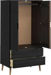 vidaXL Ντουλάπι MOLDE Μαύρο 90 x 55 x 175 εκ Μασίφ Ξύλο Πεύκου
