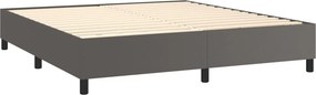 vidaXL Κρεβάτι Boxspring με Στρώμα &amp; LED Γκρι 180x200 εκ. Συνθ. Δέρμα