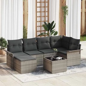 vidaXL Σετ Καναπέ Κήπου με μαξιλάρι 7 pcs Γκρι Πολυ ράταν