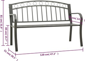 vidaXL Παγκάκι Κήπου Γκρι 120 εκ. Ατσάλινο