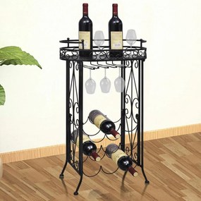 Ραφιέρα για Κρασιά με Ποτηροθήκες για 9 Μπουκάλια Μεταλλική - Μαύρο