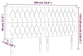 Κεφαλάρι Κρεβατιού LED Ανοιχτό Γκρι 180x7x118/128εκ. Υφασμάτινο - Γκρι